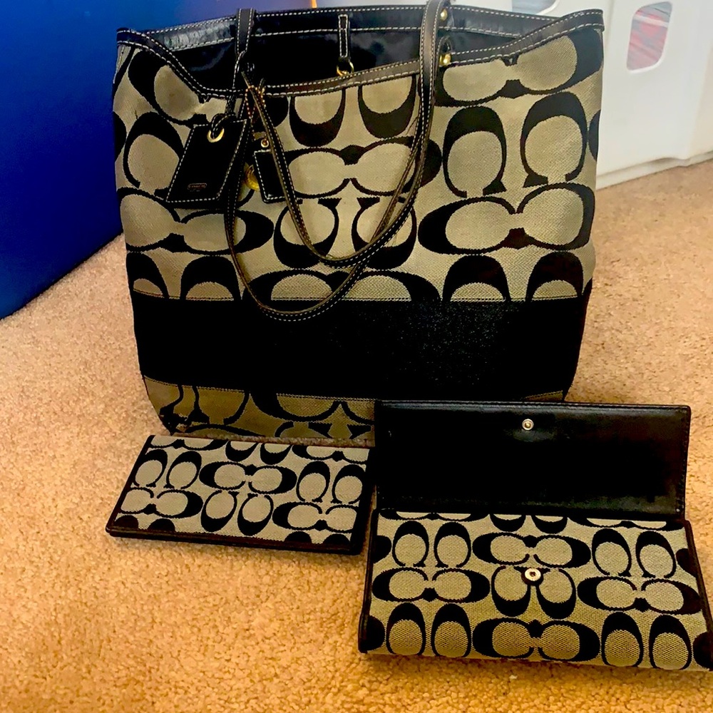 BUNDLE Authentic coach bag with matching check registers. And matching wallet